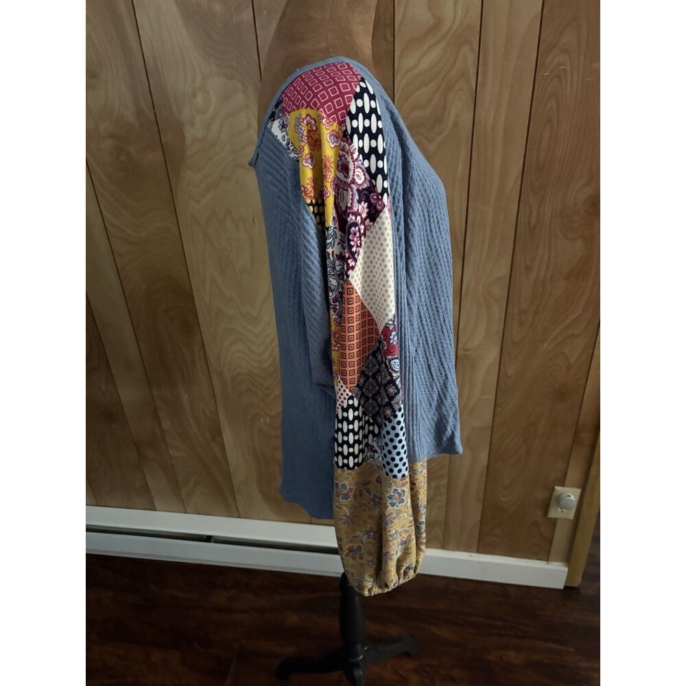 Adora Women’s Blue Waffle Knit Top Patchwork Long Sleeves Size Medium‎ Oversized - Picture 3 of 4